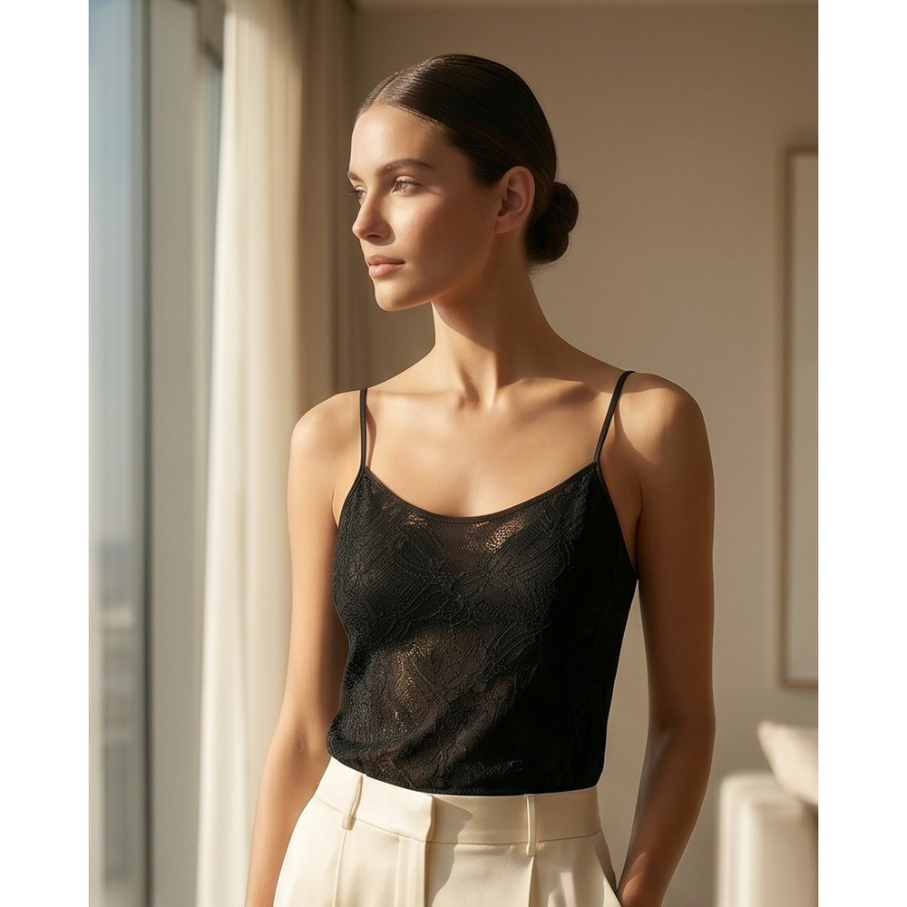 Ann Taylor Factory M Black Lace Front Camisole Tank Top Medium Whimsigoth NWT